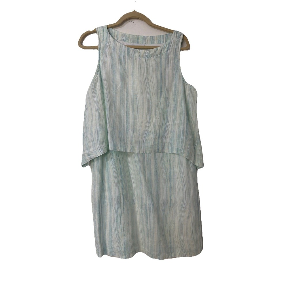 PureJill Linen Shift Dress Women MP‎ Pastel Green Striped Overlay Sleeveless